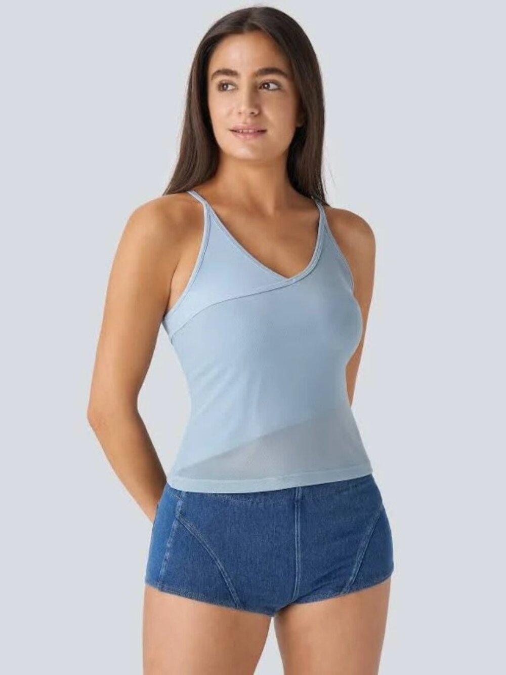 Halara V-Neck Contrast Mesh Skinny Cami Top size Med